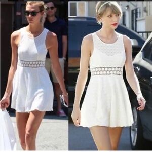 Free People White Lace Fit & Flare Dress with Sheer Waist – Perfect for Summer